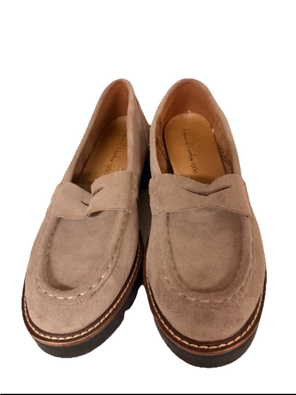 House of Harlow 1960 Women's Shoes Sz 8.5  Suede Penny Loafers Neutral Stone